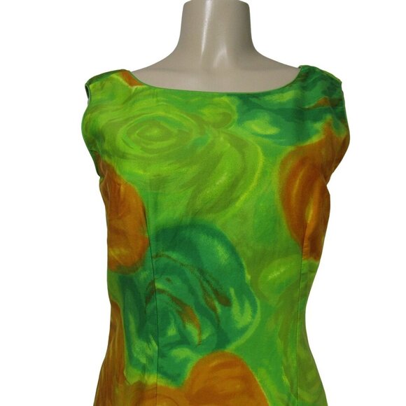 VTG 60s 70s ALICE HAWAIIAN Tropical Luau Mod Green Floral DROP WAIST Dress M - Picture 2 of 9